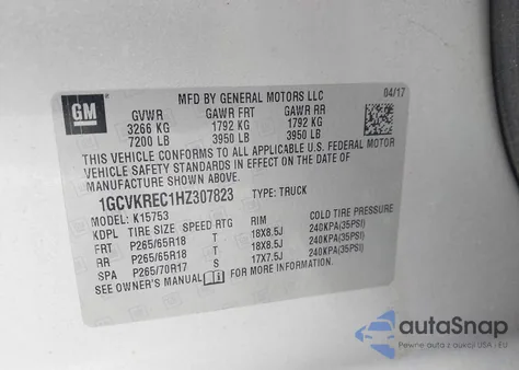 2017 Chevrolet Silverado 1500 2Lt from USA, damaged, VIN 1GCVKREC1HZ307823